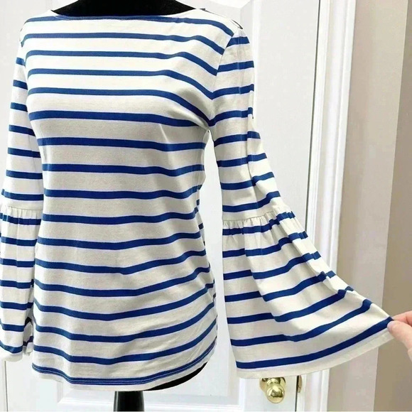 Banana Republic Bell Sleeve Top Supima Cotton Stripes White & Blue XS - Picture 15 of 16